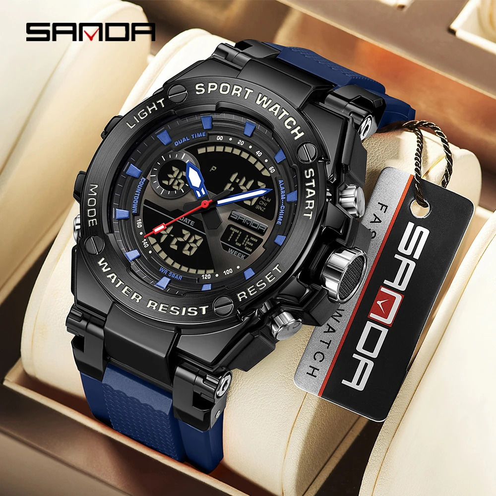 Fashion Sanda 3363 Top Brand Men Junior High School Student Silicon Military Sports Cool Multifunctional Electronic Quartz Watch