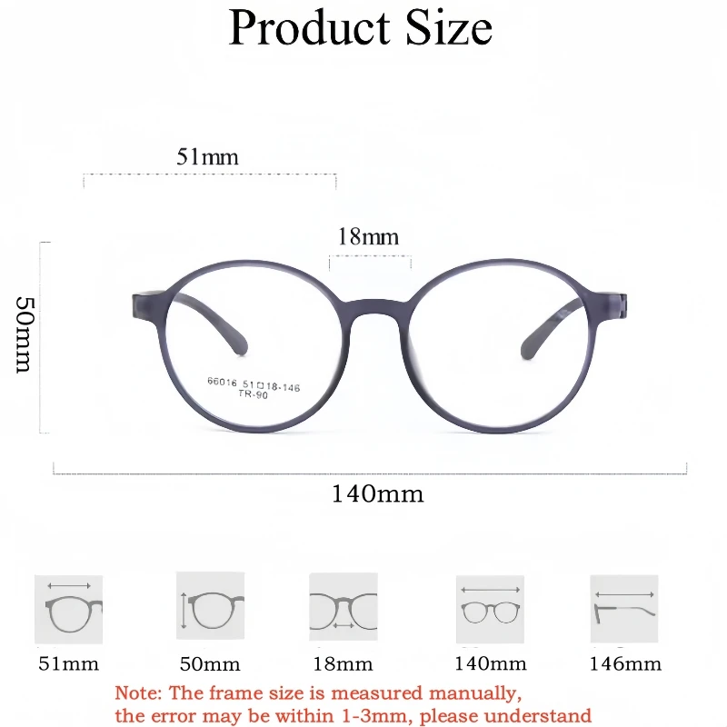 YIMARUILI Ultraligh Fashion Flexible TR90 Eyewear Big Size Retro Round Optical Prescription Men and Women Eyeglasses Frame 66016