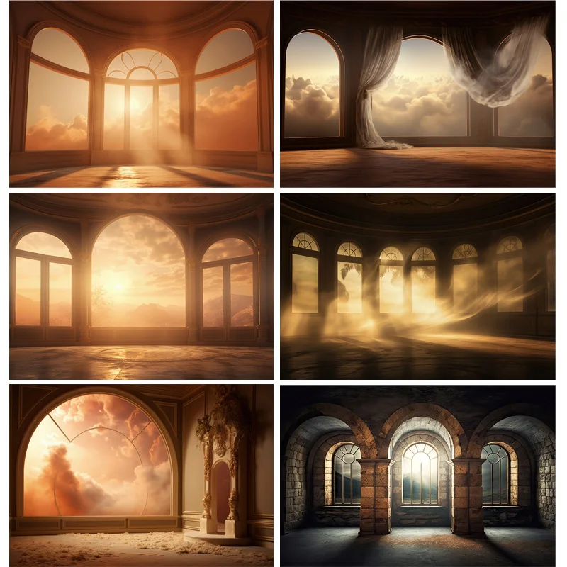 

SHENGYONGBAO Empty Room Archway Gold Heaven Gates Photography Backdrops Props Castle Home Decoration Indoor Background TQ-12