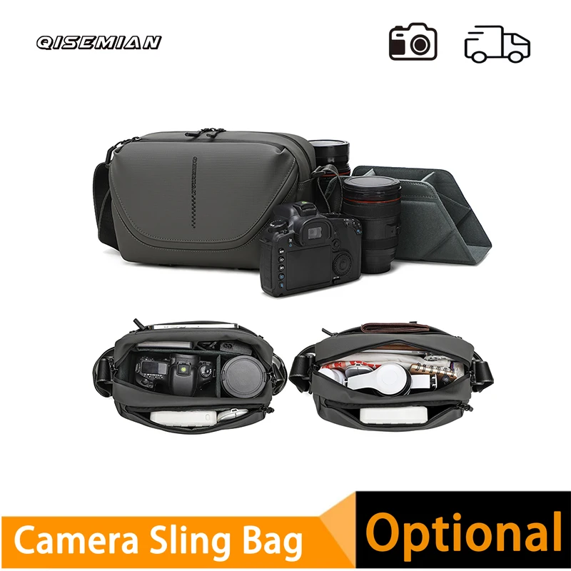 QISEMIAN Men's Crossbody Camera Bag Portable One Shoulder Micro-Single Storage Outdoor Digital SLR Camera Pouch