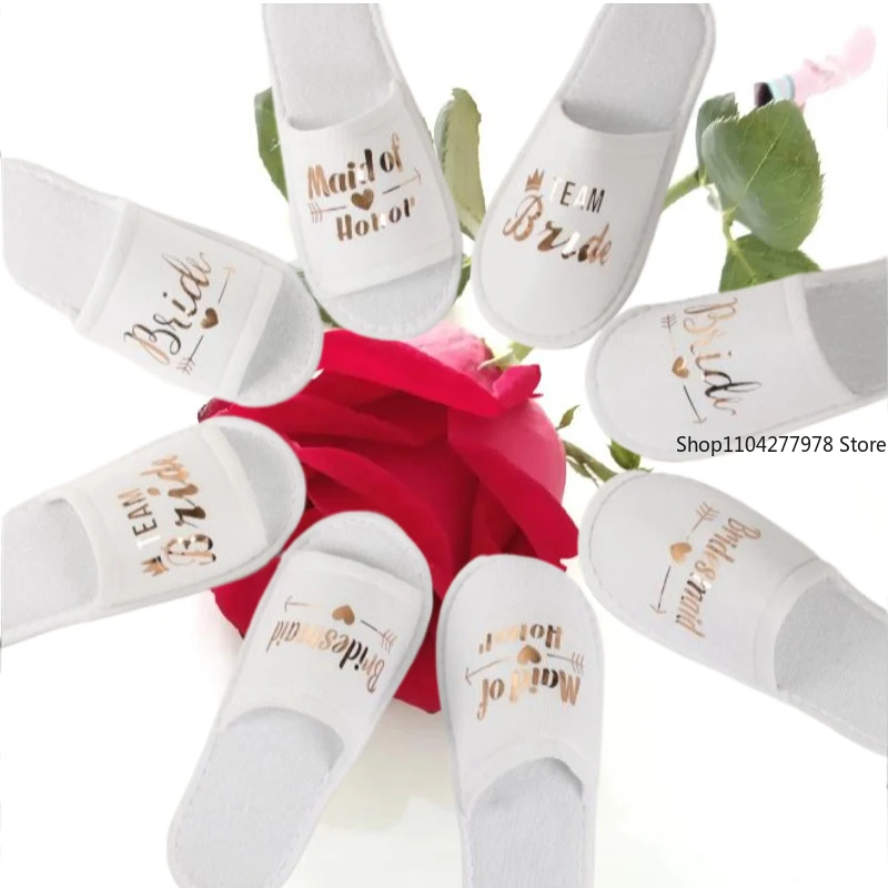 Bride Bridesmaid Slippers,Wedding Party Disposable Slippers Bridal Party Slippers Set, Lightweight Cozy Soft Sole Flats