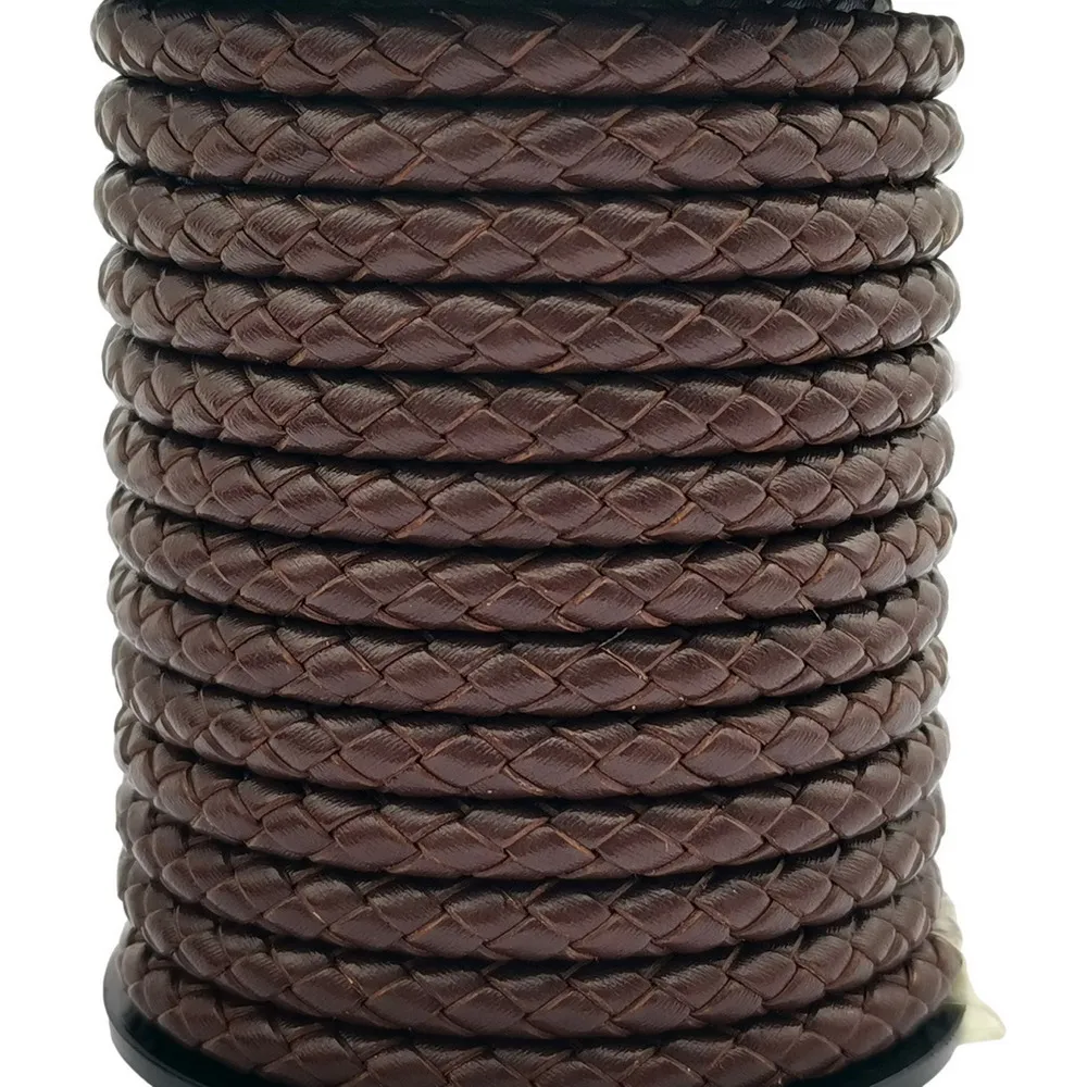 Aaazee 6mm Diameter Round Dark Brown Woven Braided Leather Cord For DIY Bolo Ties, Jewelry Making Craft