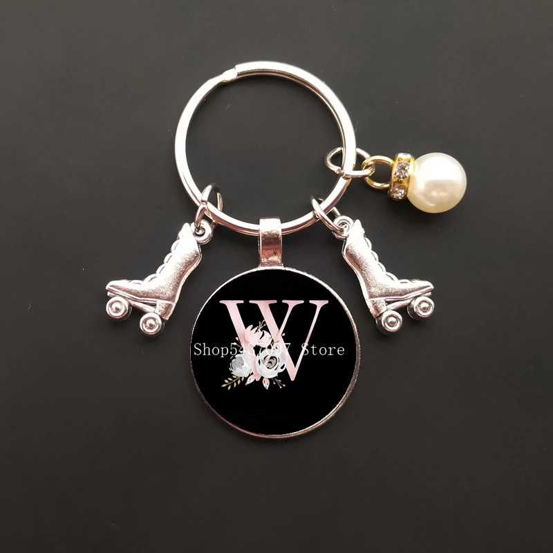 Glass Letter Pendant 26 Letter Initial A-Z Keychain 3D Skating Figure Skating Gift DIY Keychain