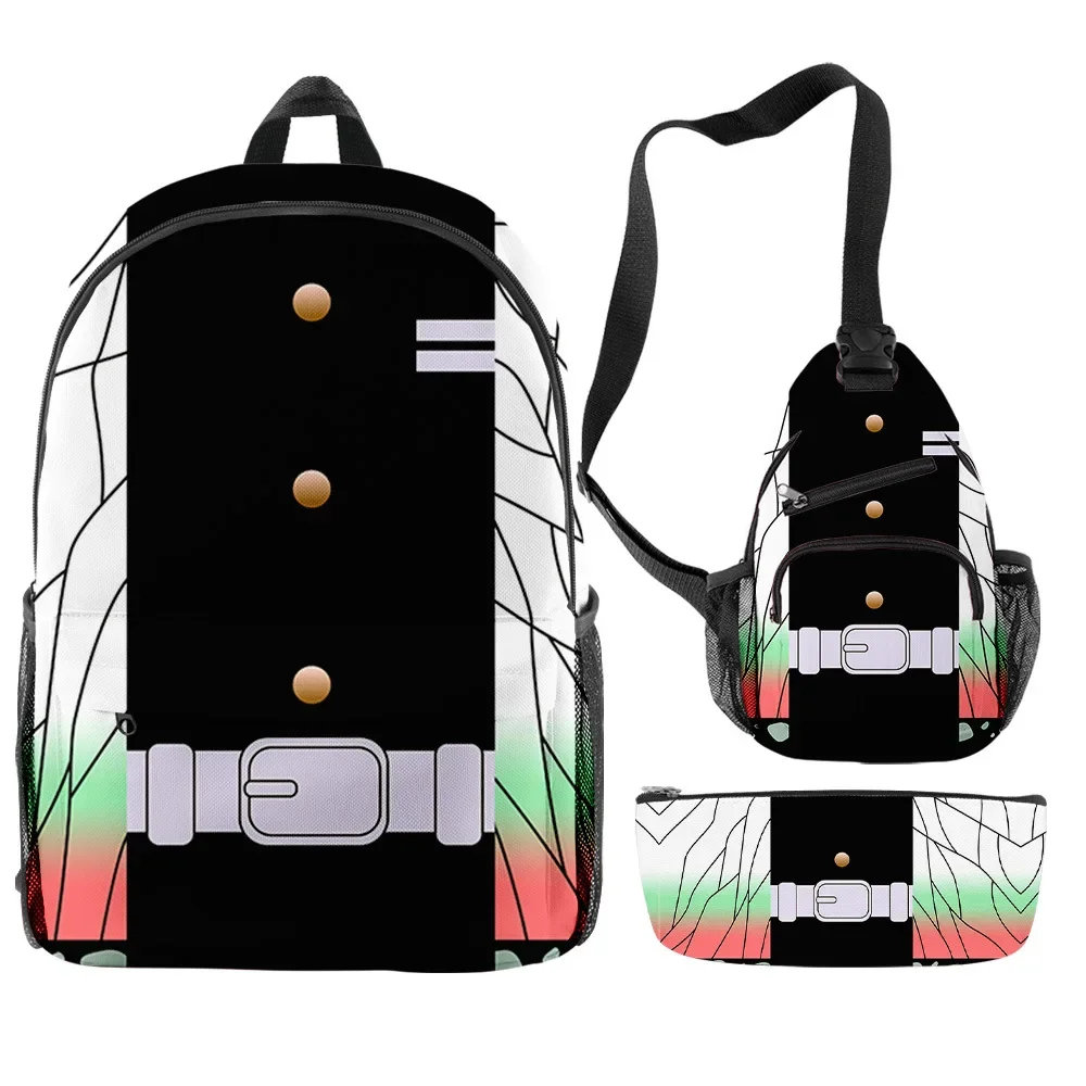 Anime Demon Slayer Backpack Kimetsu No Yaiba Canvas Bags Tomioka Giyuu School Bags for Girls Boys Three-Piece Suit Travel Bag