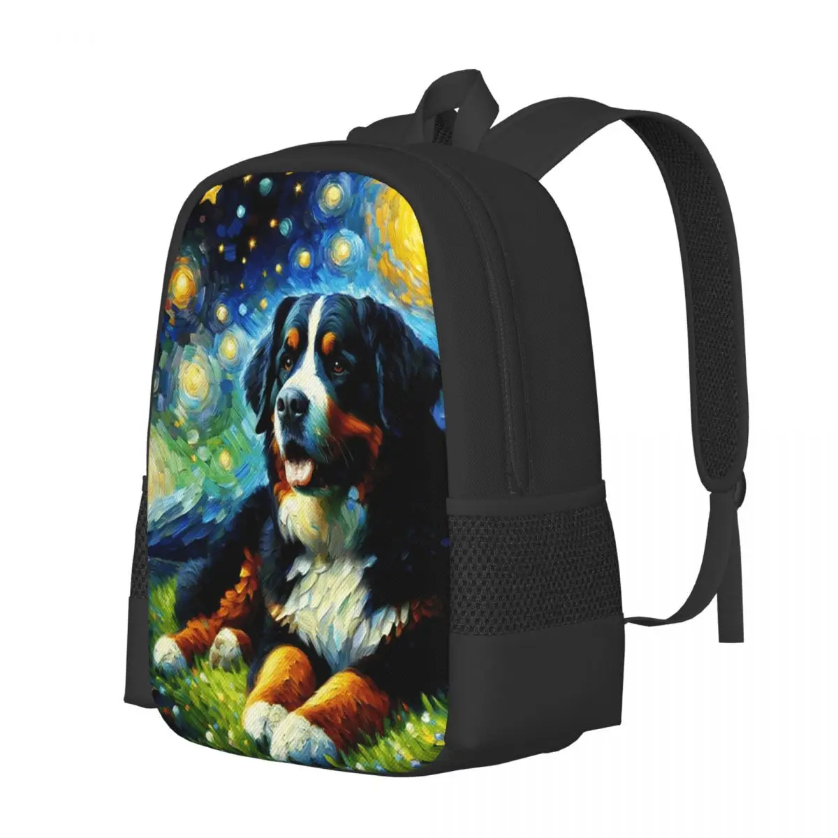 Starry Night Bernese Mountain Dog Van Gogh Lover Student Backpack School Bag Hiking Travel Daypack for Bookbag Shoulder Bags