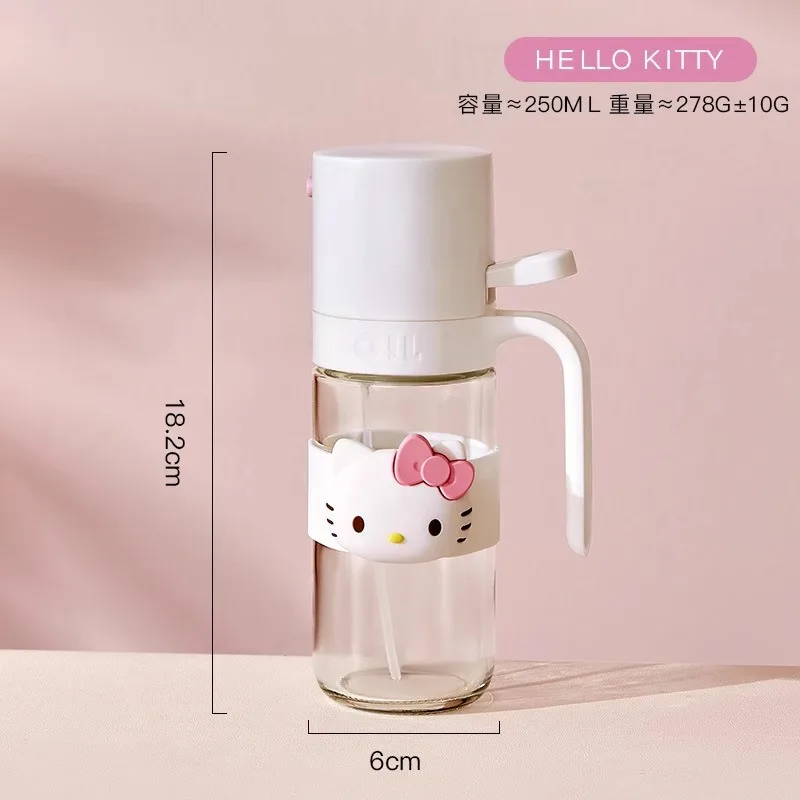 Kawaii Hello Kitty My Melody 250ML การ์ตูนแก้วสเปรย์น้ํามันหม้ออะนิเมะ Sanrio Girly หัวใจน่ารักในครัวเรือนปิดผนึกน้ํามันรั่วหม้อ