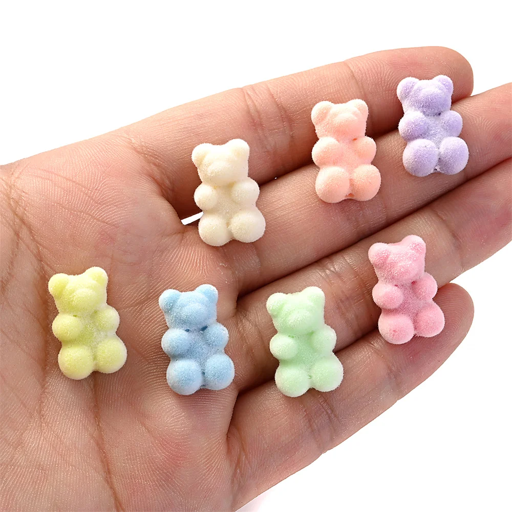 10pcs 12x18mm Makaron Flocking Bear Spacer Beads Vertical Hole Acrylic Beads For Jewelry Making Bracelet Necklace Diy Earring