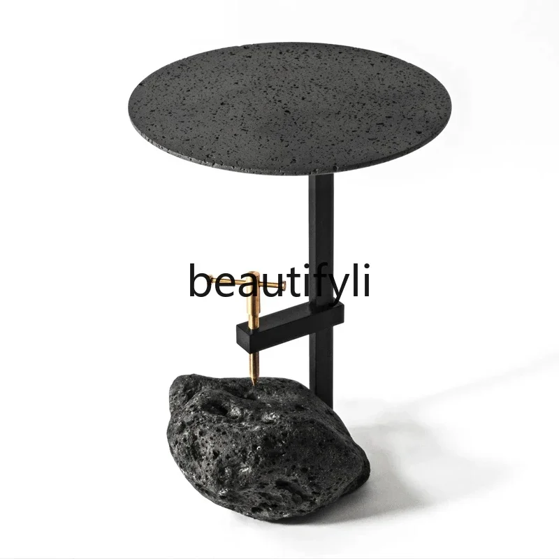 Wabi Sand Wind Designer Sofa Side Couch High-end Creative Living Room Rounded Side Table Black Hole Stone Small Coffee Table
