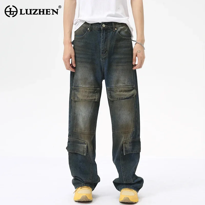 

LUZHEN Autumn New Wornout Design Personalized Trendy Straight Jeans Original Trendy Streetwear Loose Men's Denim Pants LZ4681
