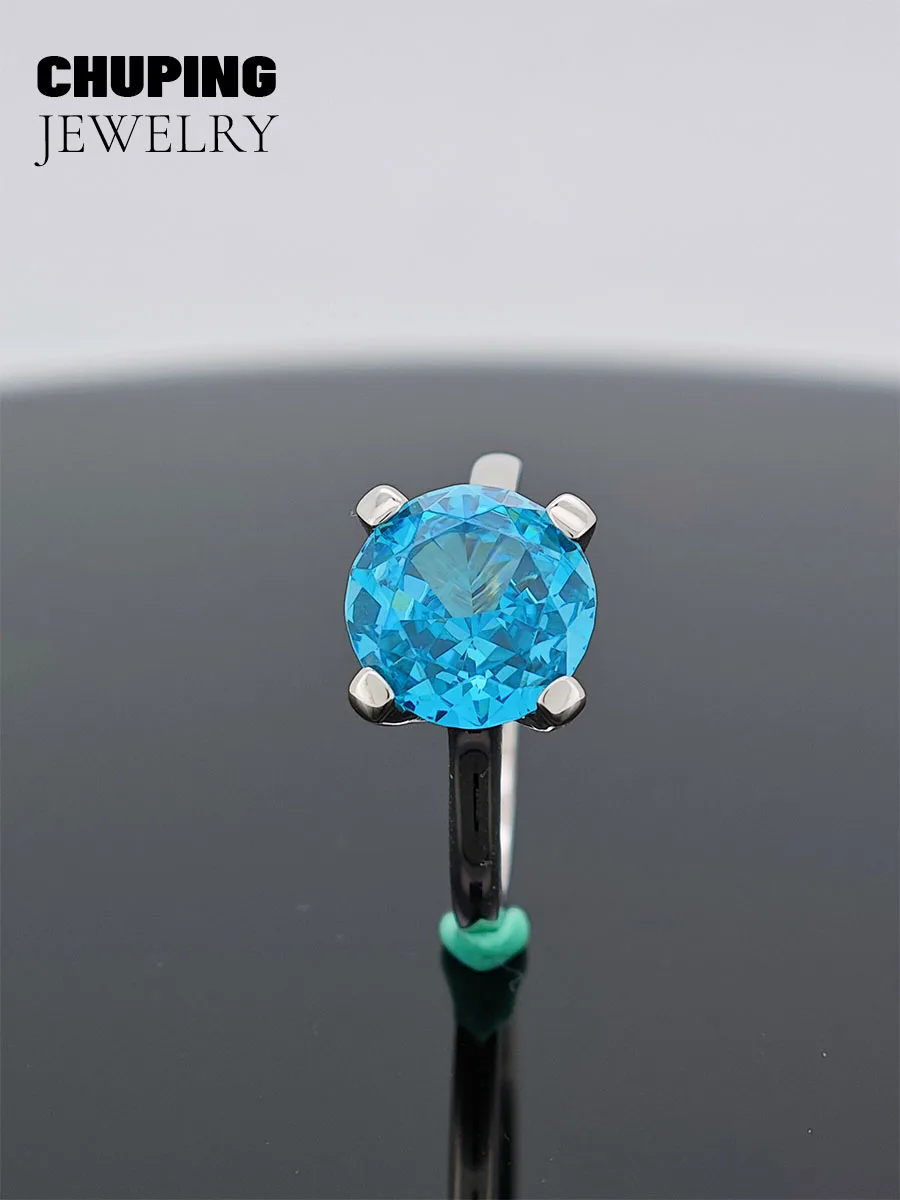 

Chu Ping Jewelry Blue Crushed Ice Cutting Cubic Zirconia S925 Silver Ring Simple and Fashion for Party Surprise or Grownup Gift