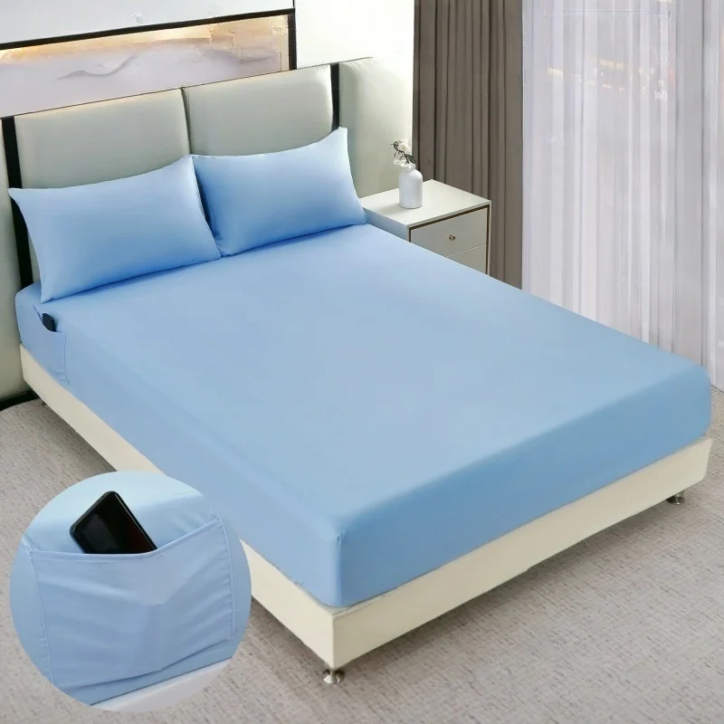 Elastic Band Fitted Sheet With Pocket for Easy Store Solid Microfiber Fitted Sheet Single Double Queen King Bed Sheet