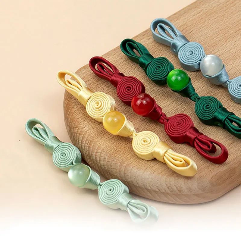 

5PCS New Chinese Style Buttons Traditional Jade Bead Snail Coil Buttons Frog Closures Cheongsam Hanfu Decorative Accessories