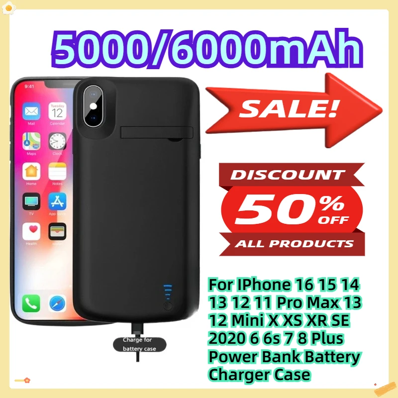 

For IPhone 16 15 14 13 12 11 Pro Max 13 12 Mini X XS XR SE 2020 6 6s 7 8 Plus Power Bank Battery Charger Case