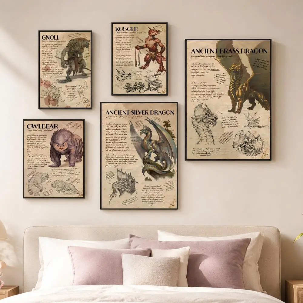 Game D-Dungeons & Dragons Poster Vintage PP Paper Wall Art Home Decor Print for Bedroom Living Room Aesthetic Gift