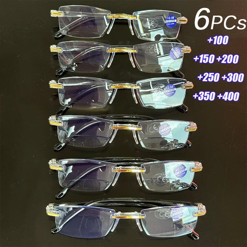 6PCs Leichte Lesebrille Männer Presbyopie Brille Blau Licht Blockieren Objektiv Randlose Lesebrille Unisex