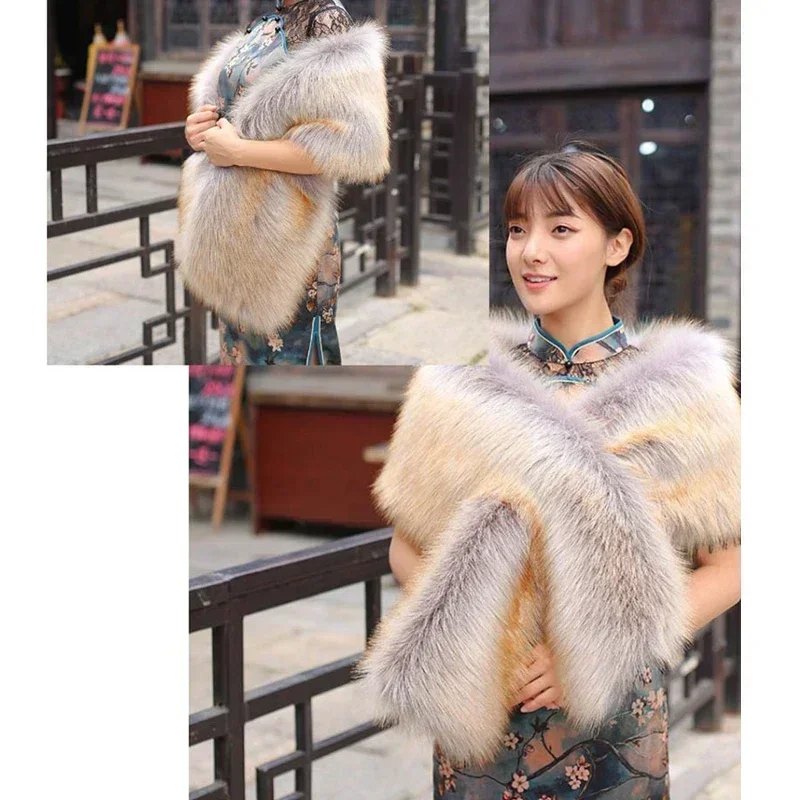 Autumn Winter Warm Cheongsam Shawl Neck Warmer Fur Scarf Stage Performance with Plush Widened Shawls Party Accessories