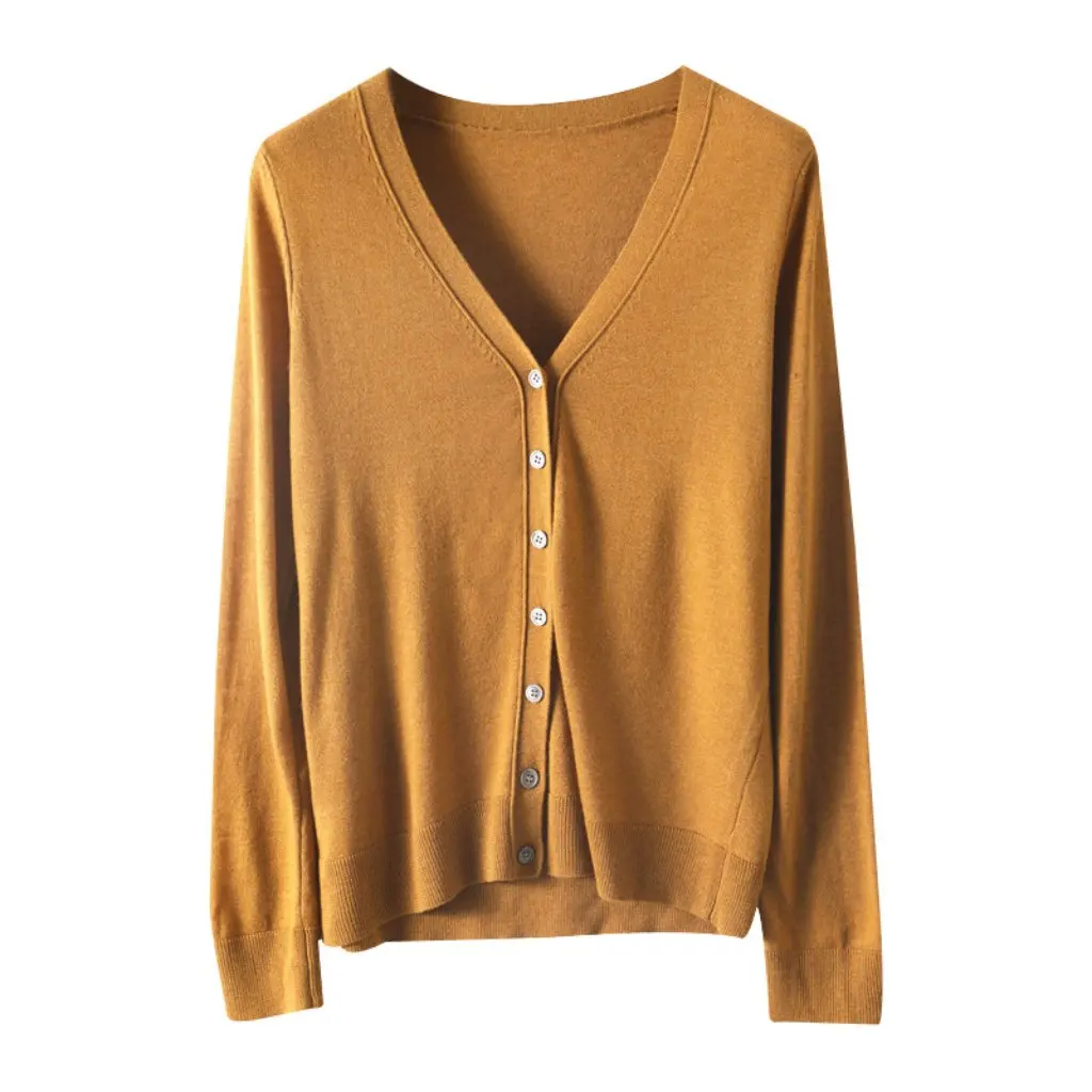 

Women's Short V-Neck Buckle Knitted Cardigan Sweater Coat Top Worsted Wool Spring Summer New Arrival Loose Fit