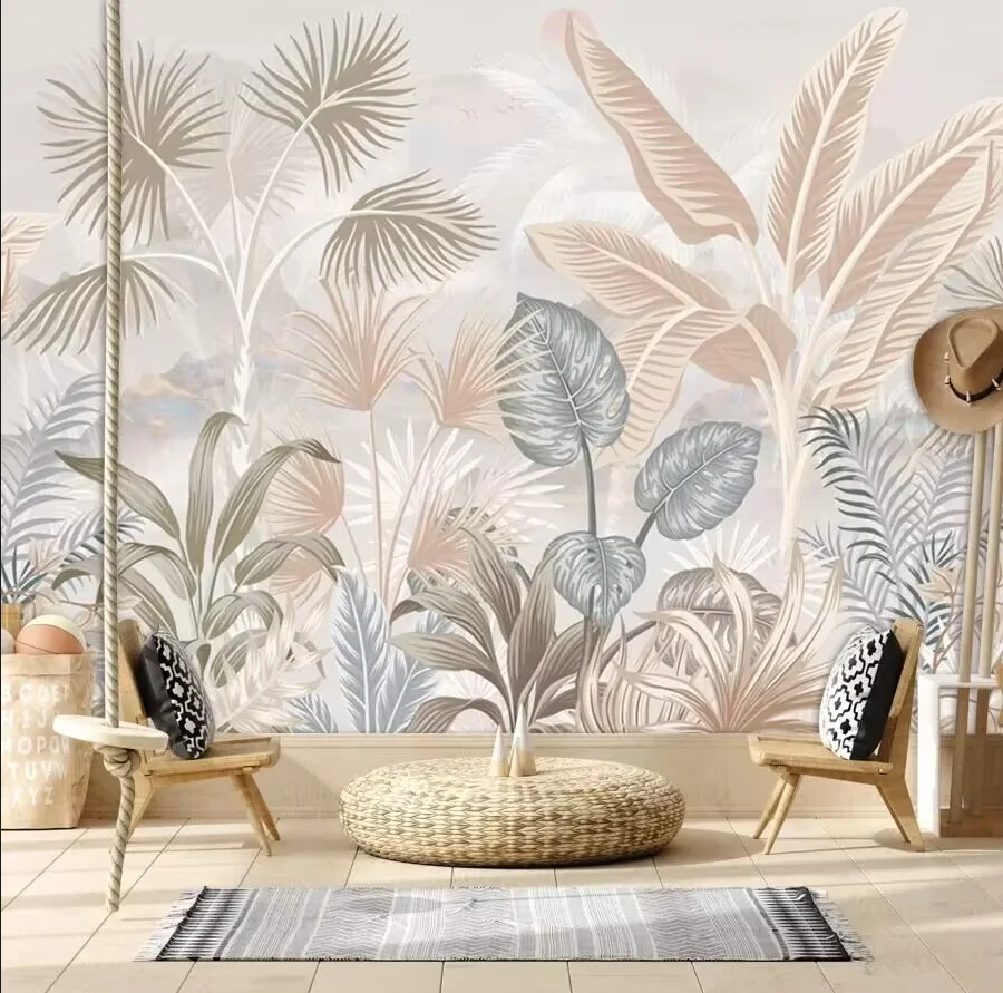 Customized Wallpaper Southeast Asian Tropical Rainforest Brown Tree Background Banana Leaf Background wall Decorative Wallpaper