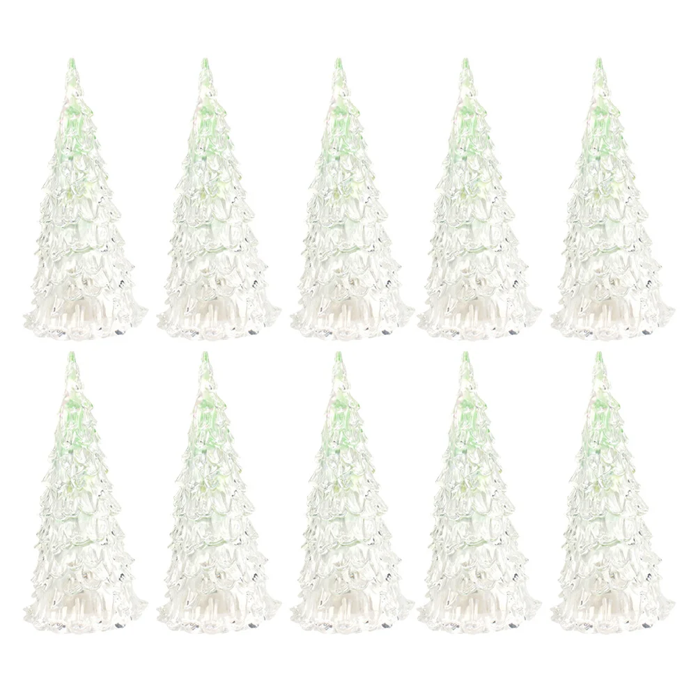 

10Pcs Colorful Crystal LED Christmas Tree Mini Color Changing Lights Night Decoration Holiday Desktop Decor Luminous Festive