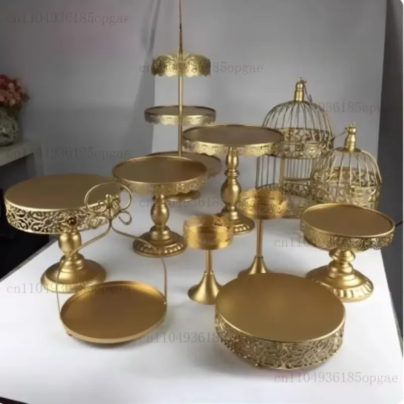 Gold Wrought Iron Dessert Table Decoration Display Shelf Cake Tray Afternoon Tea Dessert Rack Cold Tea Rest Table