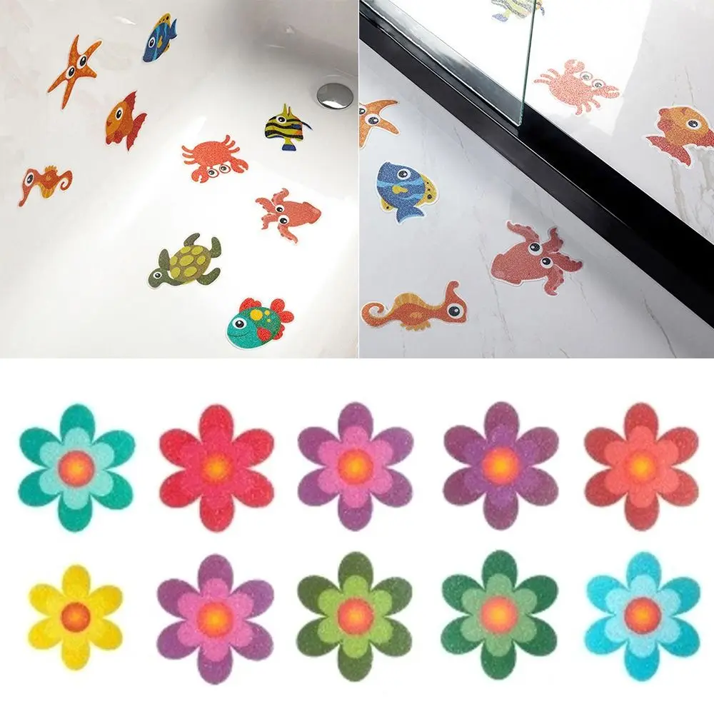 PEVA Non Slip Bathtub Pasters Flower with 1 Scraper Waterproof and Non-slip Paster 3.99*3.93 Inch Cartoon Non-slip Sticker