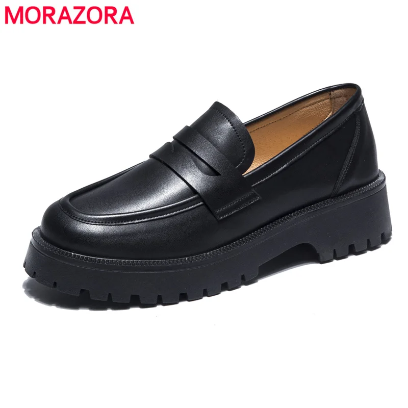 MORAZORA 2024 Brand Fashion Genuine Leather Shoes Woman Thick Sole Platform Shoes Spring Summer Ladies Office Casual Shoes