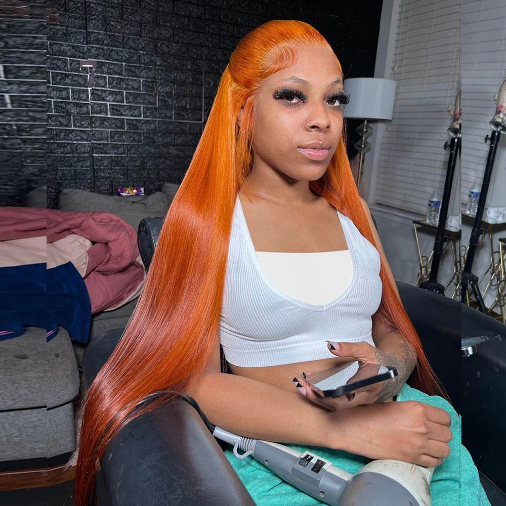 Ginger Straight Lace Front Wigs Human Hair 30 40 Inch Brazilian Ginger Orange Colored Straight 13x4 13x6 Hd Lace Frontal Wig