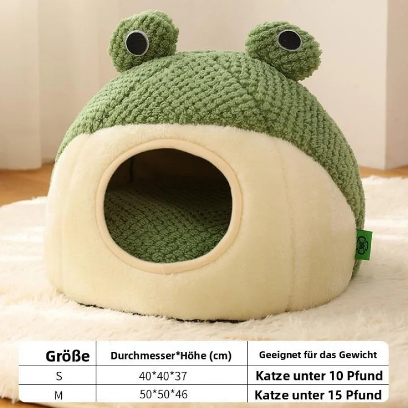 

Pet Nest Plush All Season Dog Den Cat Villa Small Frog Cartoon Semi-Cave Thickly Padded Washable for Cats and Small Dogs