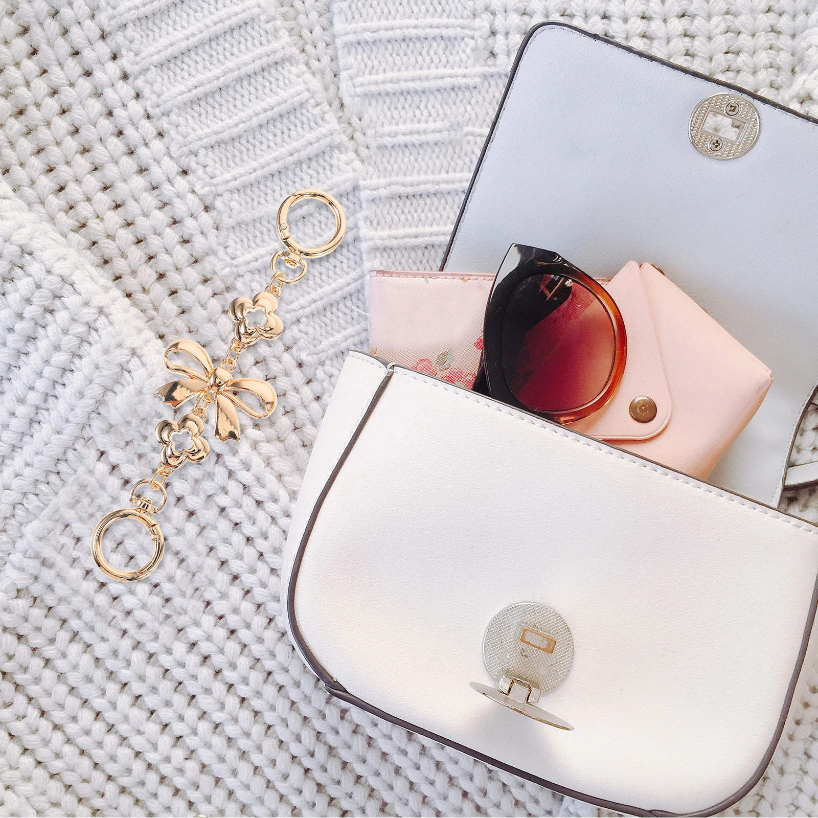 

2Pcs Durable Zinc Alloy Bowknot Bag Chain Extender Adjustable Length for Handbag Strap Replacement Extend Bag Strap