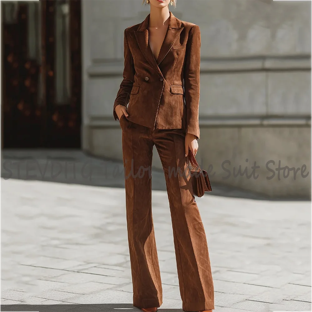 

Women's 2 Pieces Suits Formal Wedding Guest Elegant Vintage Long Sleeve Peak Lapel Double Button Office Lady Tailored Set