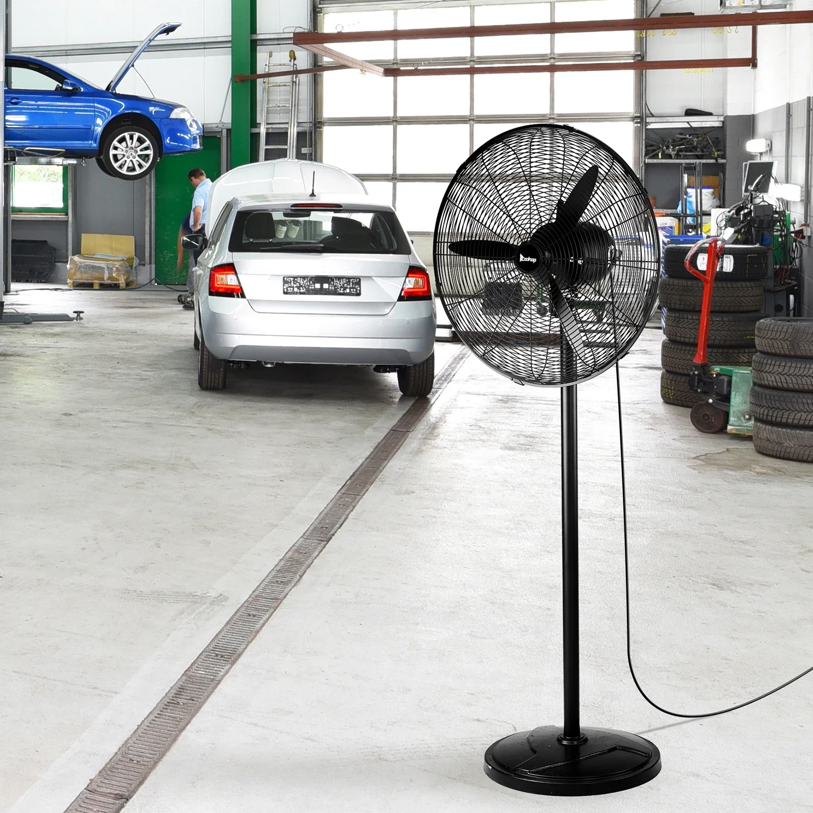 

20 Inch Pedestal Floor Fan 5000CFM, Oscillating Standing Fan, Adjustable Rod, 4 Speeds, Aluminum Blades, Metal Stand Up Fan
