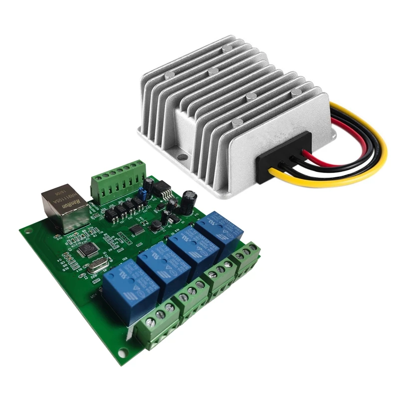 LAN Ethernet RJ45 TCP/IP WEB Remote Control Board With 12V TO 19V 5A 95W Step Up Boost DC DC Converter