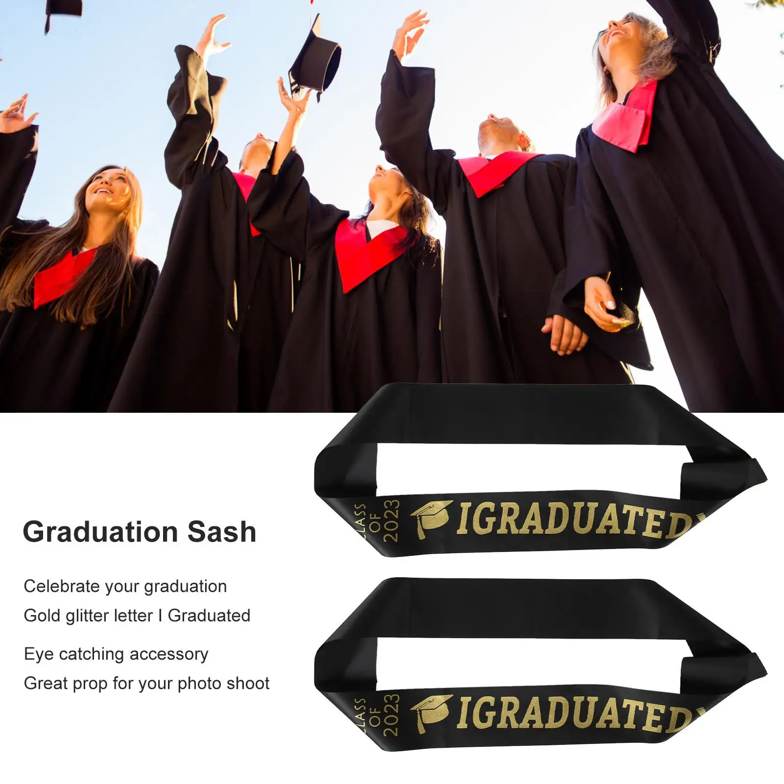 10Pcs Class of 2023 Graduation Sash Stole with Gold Glitter - I Graduated for party Accessories