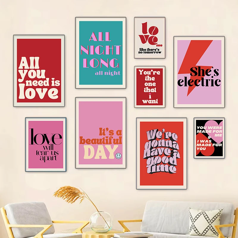 

Colourful Alphabet Edgy Trendy Music Poster Pink Love Lyrics Wall Art Canvas Painting Inspirational Home Decor Wall Art