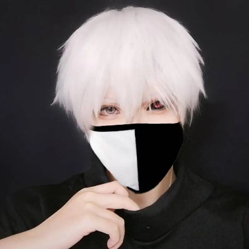 WENAM Ranboo Halloween Cosplay Black and White Mask Face Cover Washable Dust Filter Flexible Design Adjustable Elastic StrapMask