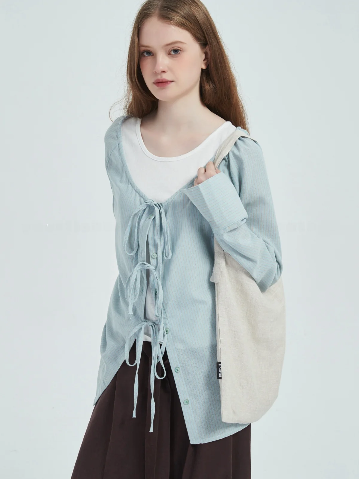 

Свободный кардиган Yourfibrother в полоску, светло-голубой, на пуговицах, осенний, из хлопка и льна, для женщин, комфортный