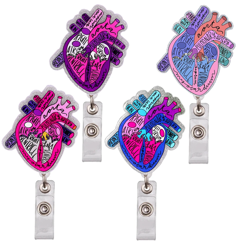 Hospital Medical Nurse Doctor Retractable Heart Shape Anatomical Diagram Badge Reel Brooches Keychains For Name Cards Holders