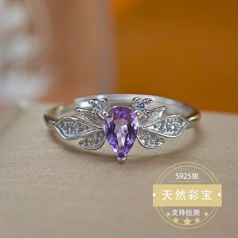 

Кольцо из натурального аметиста для женщин, серебро 925 пробы, регулируемый размер, ювелирное украшение, подарок, натуральный драгоценный камень, элегантное