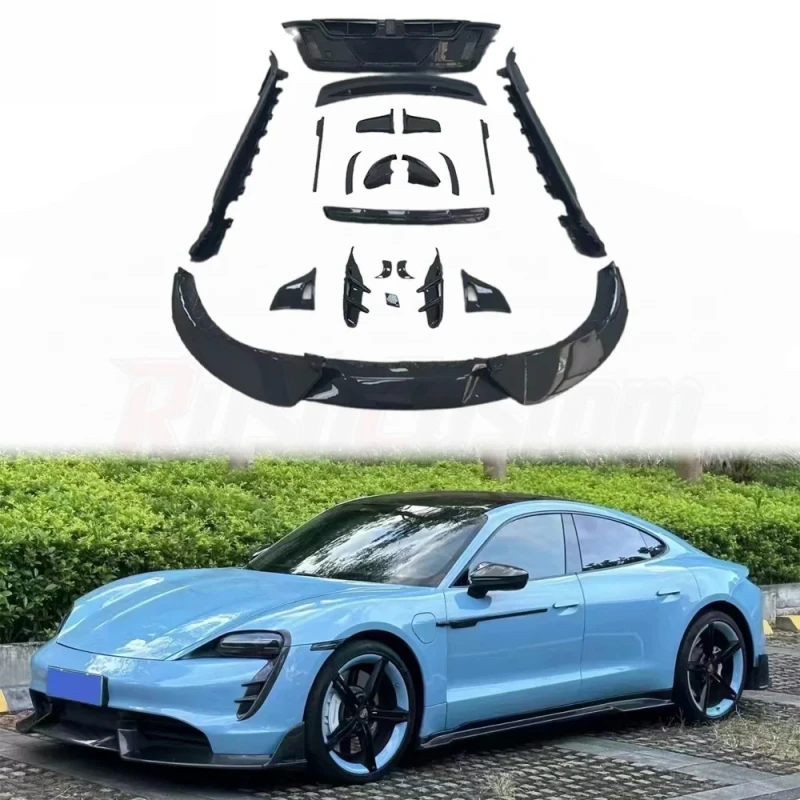 High Quality Carbon Fiber Body Kit Taycan Hood Front Rear Bumper Side Skirts Fenders Upgrade Auto Parts