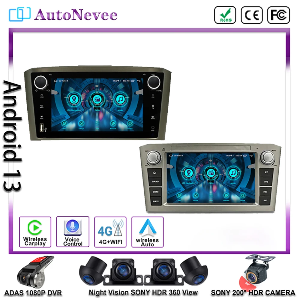 7 Inch Auto Radio Android 13 Car For Toyota Avensis T25 2003-2008 Carplay Auto Android 13.0 IPS Car DVD Player Bluetooth 5.0 RDS