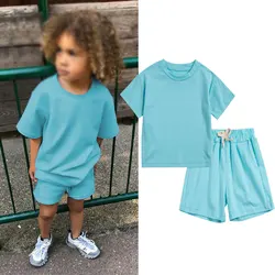 Children New Summer Sets Toddler Boy Girl Solid Sports T-shirts and Shorts 2pcs Set Kids Casual Tracksuits Suits 0-6Y