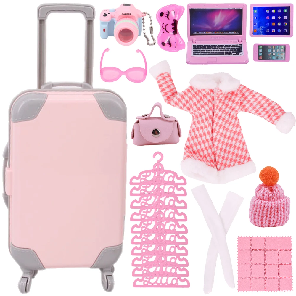 Pink Barbies Doll Clothes Shoes Furniture Accessories Travel Suitcase Toys Fit 11.5Inch Barbies Doll,1/6 BJD&Blyth Toy For Girl