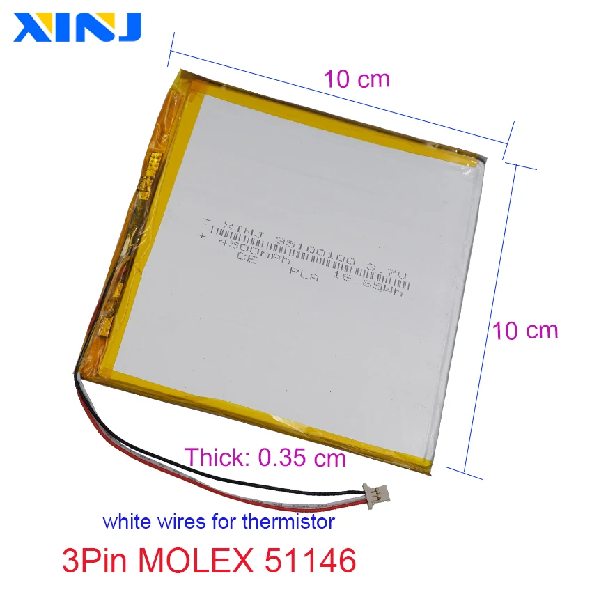 3.7V 4500mAh 16.6Wh Li Lithium Battery 35100100 Lipo 3Pin MOLEX 51146 For Reader Onyx Boox Chronos eBook,E-book Tagus Gaia Eco