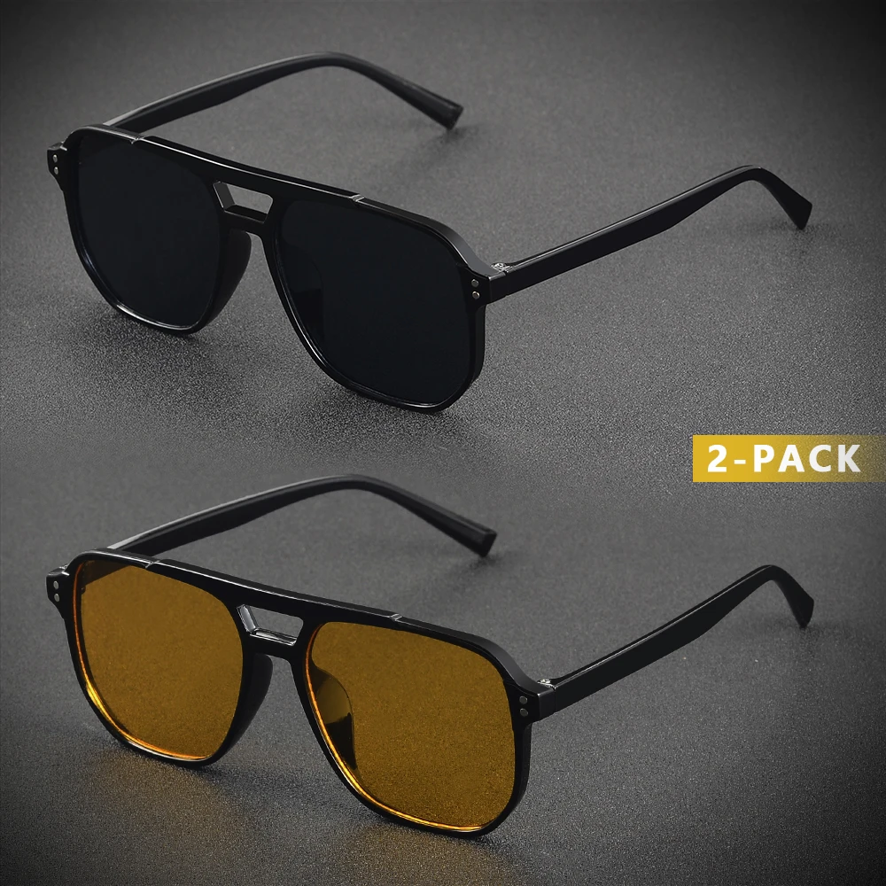 CRIXALIS 2Pcs Unisex Plastic Geometric Frame Fashion Sunglasses For Men Street Photography Travel Concave Shape Shade UV400