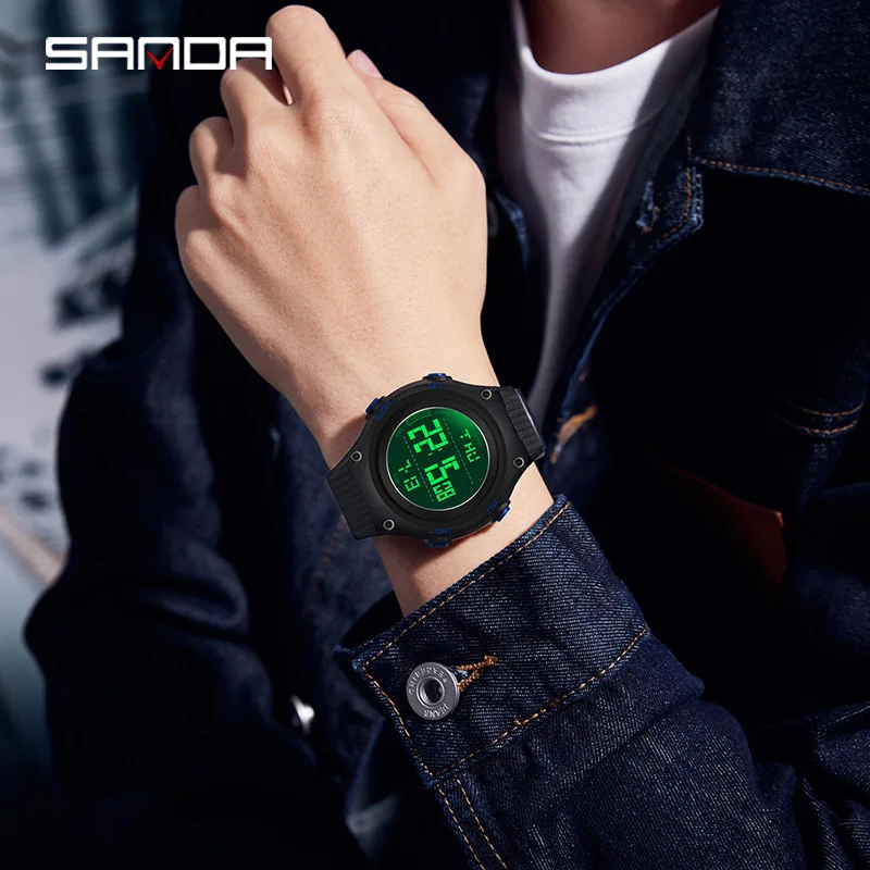 Reloj electrónico SANDA 50 metros resistente al agua + luz nocturna Esfera digital grande reloj deportivo multifuncional a prueba de golpes para exteriores