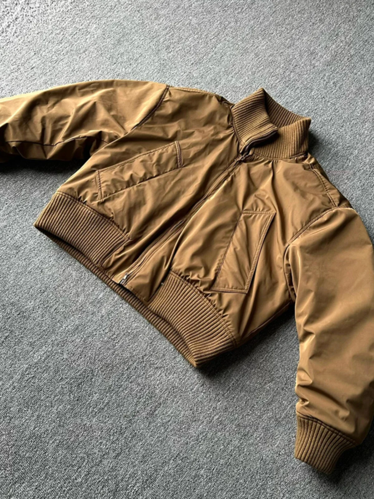 

Brown ort Flight Jaet Cotton Men's Winter American High Street Stand Collar Baseball Sle Warmth Insulated Cotton Coat