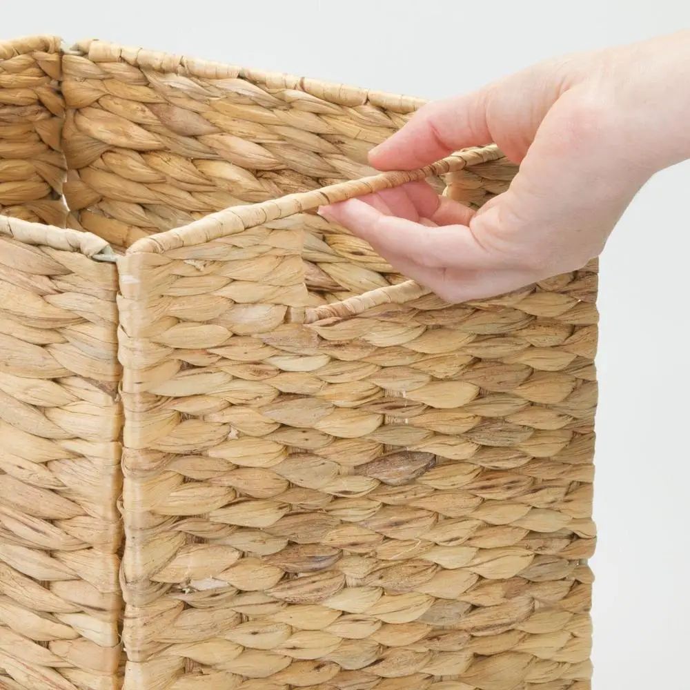 Woven Cube Storage Basket Organizer with Handles Bathroom Laundry Nursery Shelf Set of 4 Portable Functional Versatile Natural