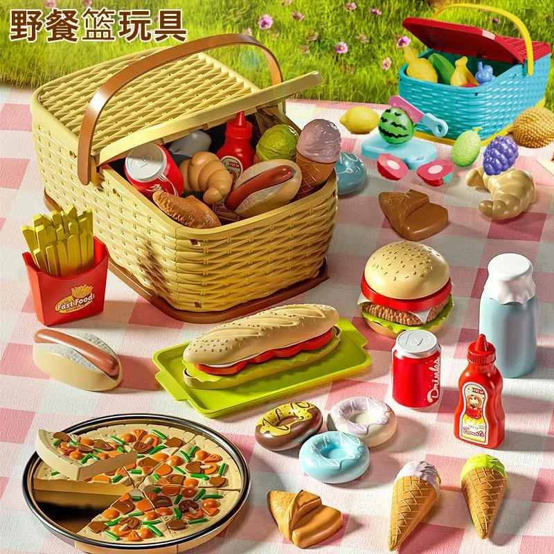 Bambini simulazione cucina frutta Checker hamburger Pizza Play House Toys campeggio cestino da Picnic portatile