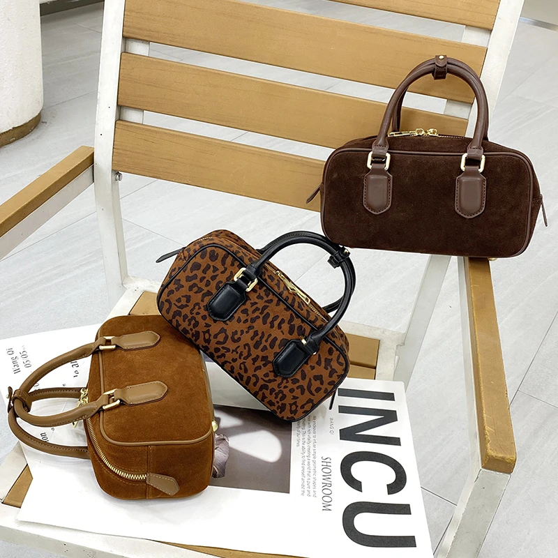 

Women's Suede Genuine Leather Fashion Crossbody Mini Phone Bag Luxury Designer tote Bags female leopard print Shoulder Handbags