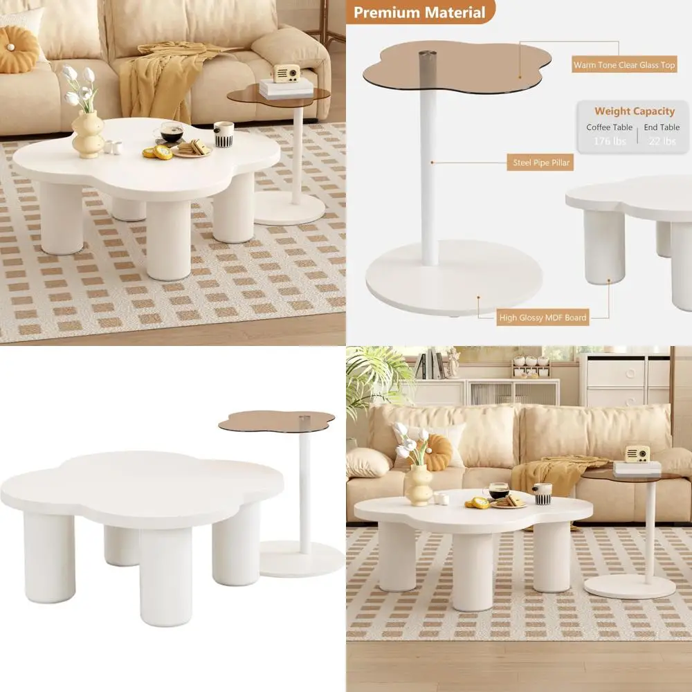 

Modern White Coffee Tables Set of 2 with Glass Top for Living Room, Easy Assembly, Suitable for Contemporary Home Decor